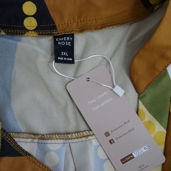 Emery Rose Retro-Inspired Tunic Top Women Size 2XL Earthy Wave Print NEW - Picture 6 of 12